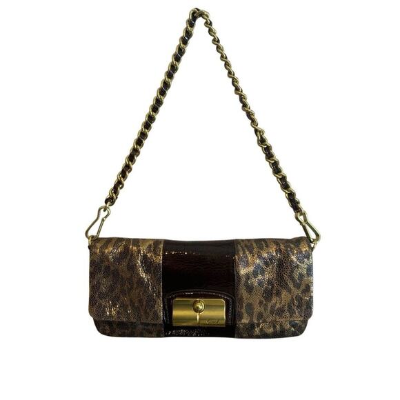 Coach Kristin Metallic Leo Leopard Leather Clutch - Picture 2 of 11